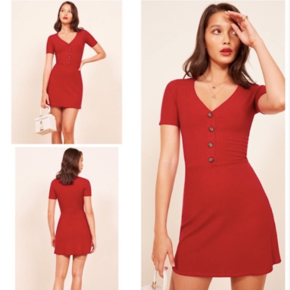 NWT Reformation Ribbed Knit Cardinal Cherry Dress